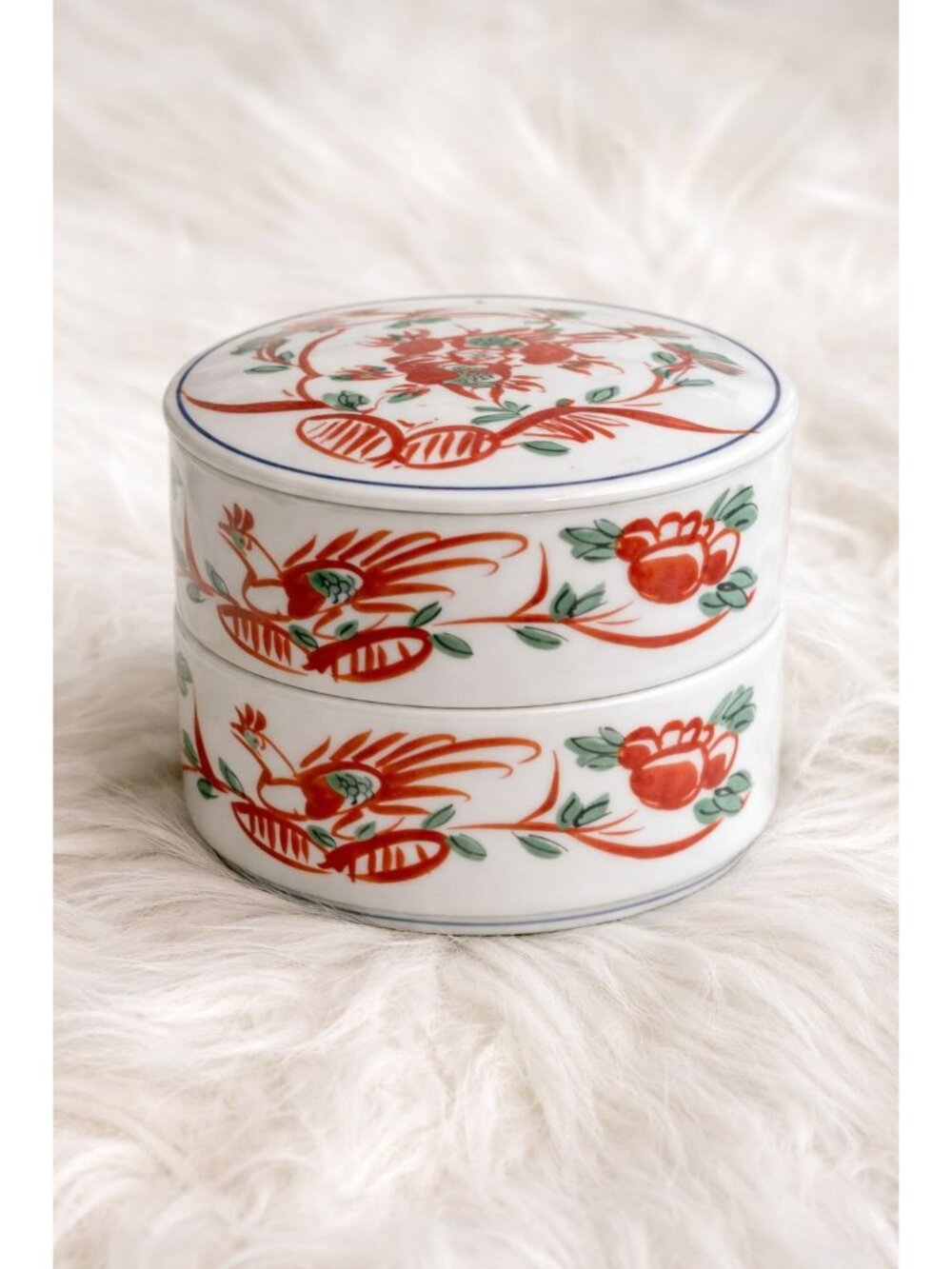 Akae Floral Bowls with Lid Round Jewelry Holder Home Decor Accent Made in Japan